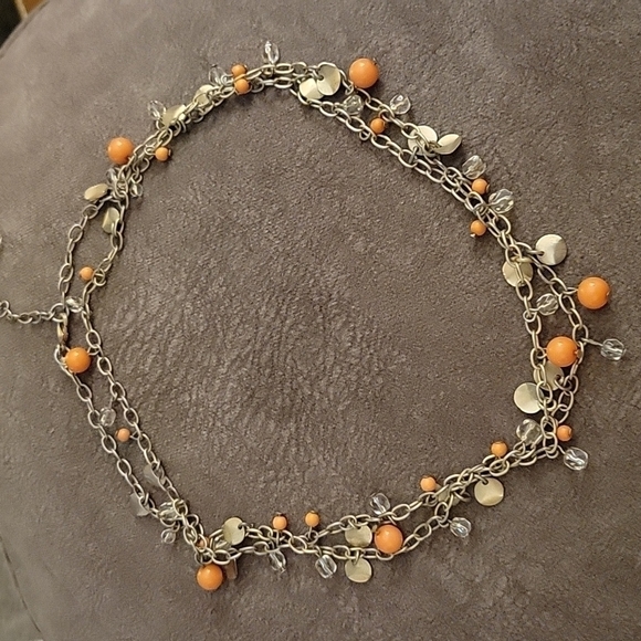 PREMIER DESIGNS Orange Gold Dangle Beaded Fringe Chain Necklace - Picture 2 of 9